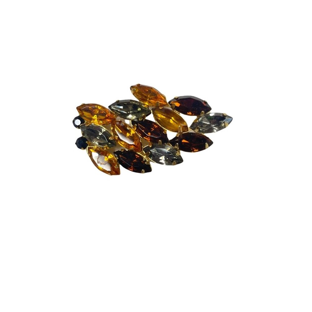 Vtg Butterscotch Amber Brown Honey Citrine Glass Leaf Dimensional Brooch Pin 2”